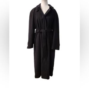 Dark Blue Wool and Cashmere Long Coat with Waist Band